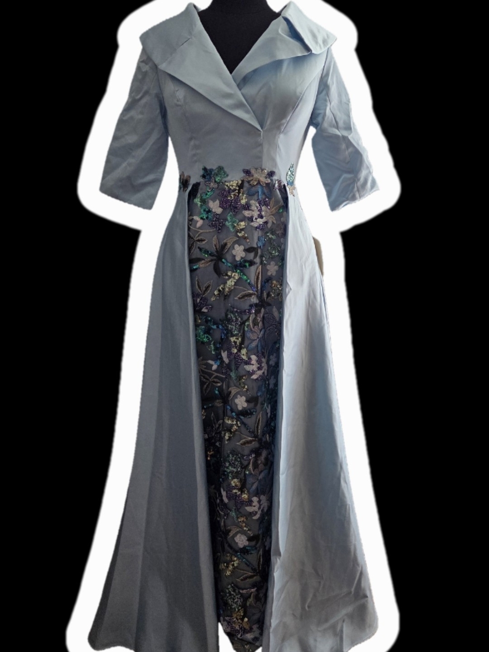 NWT LIGHT IN THE BOX Blue Evening Coat Dress with Embroidered Skirt Size 4/6